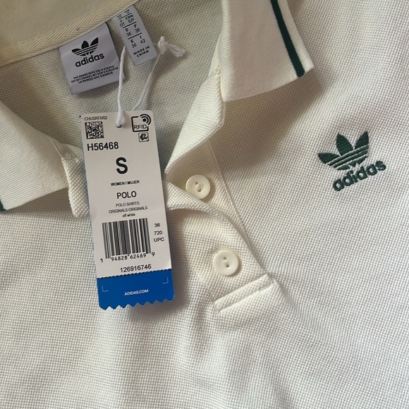 ADIDAS ORIGINALS 'tennis Luxe' Logo Cropped Polo Shirt In Off White - Picture 7 of 7
